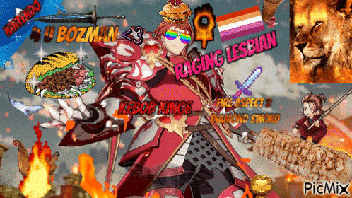 a collage of images including a lion and a woman says racing lesbian