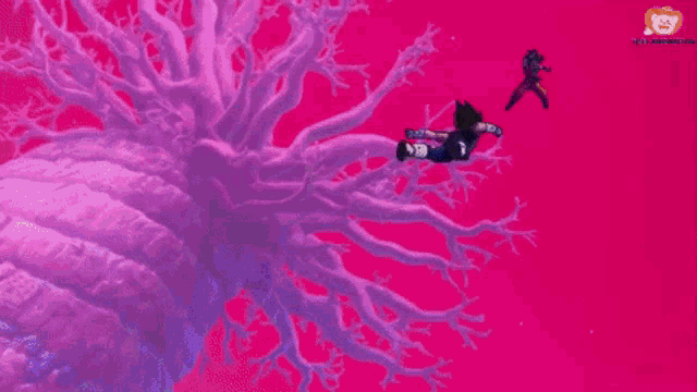 a cartoon of a man jumping in the air with a purple background .