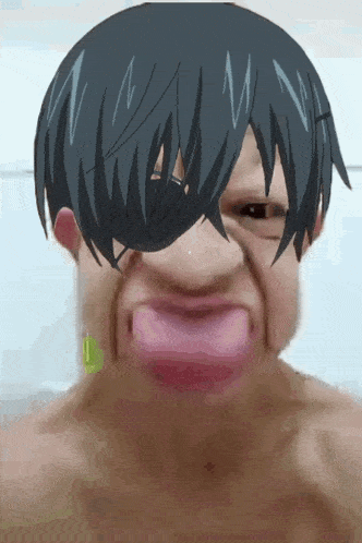 a person with a cartoon character on their face making a funny face with their tongue out