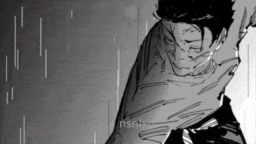 a black and white drawing of a man with his eyes closed in the rain .