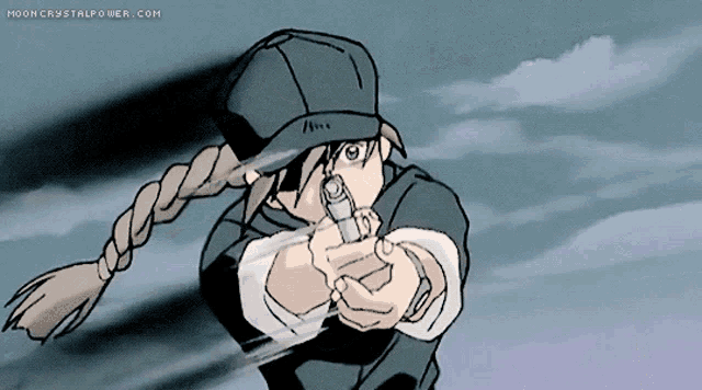 a cartoon drawing of a person pointing a gun with the website mooncrystalpower.com in the bottom right corner