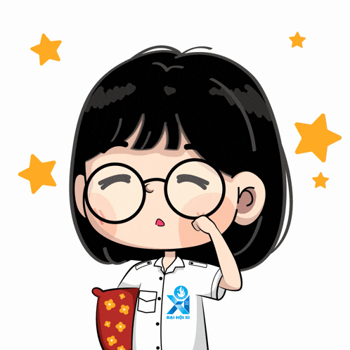 a cartoon of a girl wearing glasses with the words " chúc ngủ ngon " surrounding her