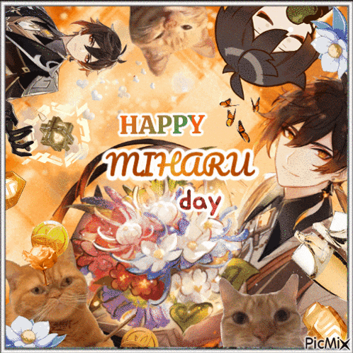 a happy minharu day greeting card with anime characters