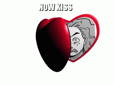 a couple of heart shaped mirrors with the words now kiss on top