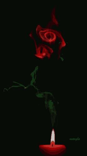 a red candle with green smoke coming out of it and the name meryl on the bottom