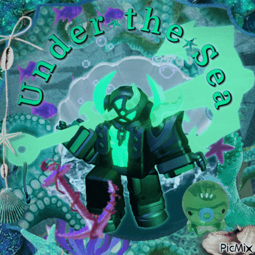 a picture of a robot with the words under the sea on it