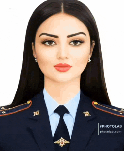 a photo of a woman in a military uniform with the words photolab.com below her