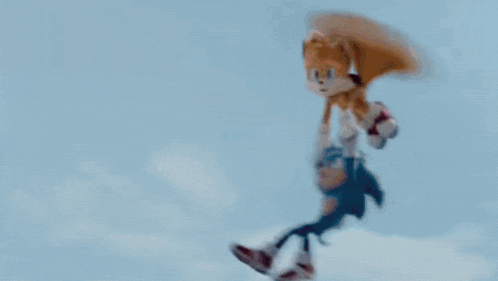 a close up of a sonic the hedgehog flying through the air