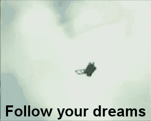 a picture of a person flying through the air with the words follow your dreams below it