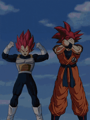 a cartoon of goku and vegeta with red hair