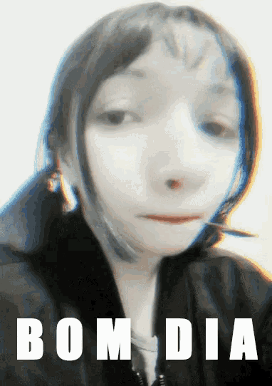 a picture of a girl with the words bom dia written on it