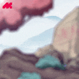 a blurred image of a landscape with the letter m in the upper right corner