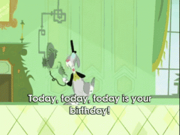a cartoon of a donkey talking on a phone with the words today today today is your birthday