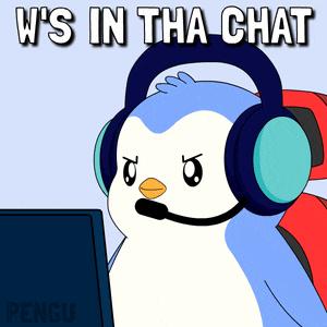a cartoon of a penguin wearing headphones and a microphone says w 's in the chat