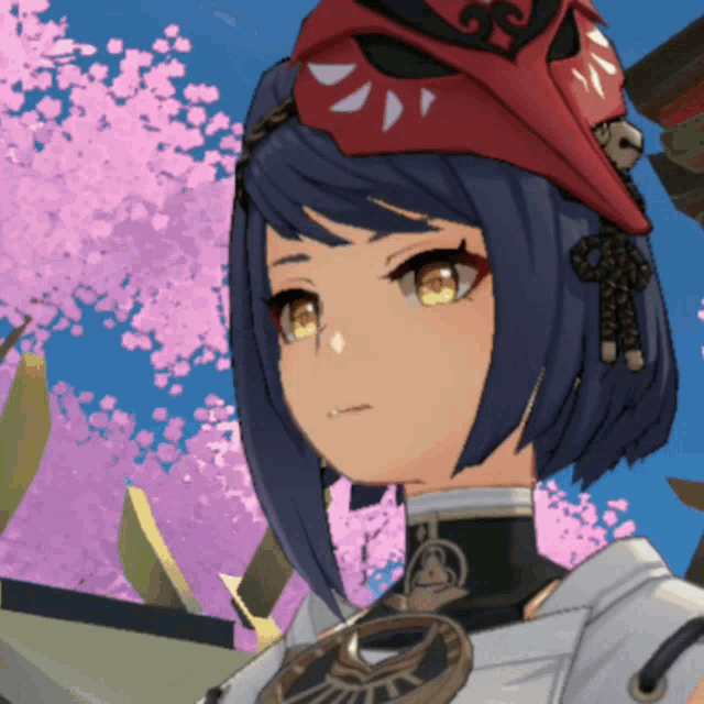 a close up of a cartoon character wearing a red mask