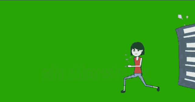 a cartoon of a girl running towards a server on a green screen