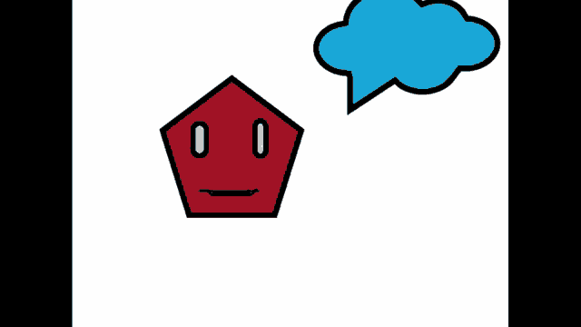 a cartoon drawing of a pentagon with a face and a speech bubble