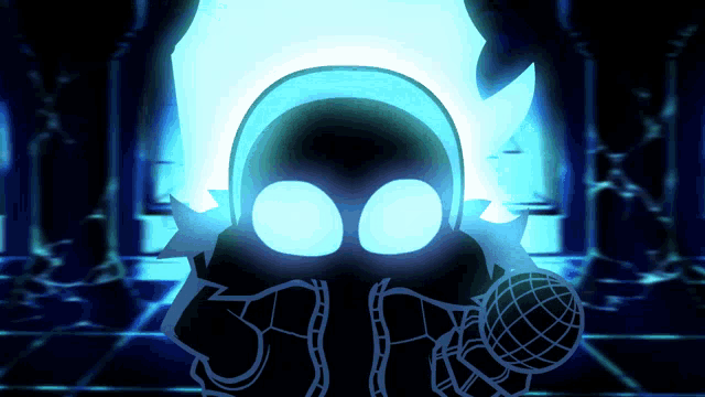 a silhouette of a person holding a microphone with a blue background