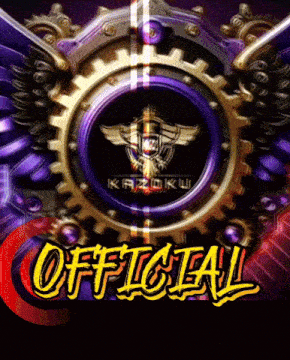 a purple and gold logo for kazoku with the words official below it