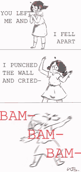 a black and white drawing of a girl with the words bam-bam-bam on the bottom