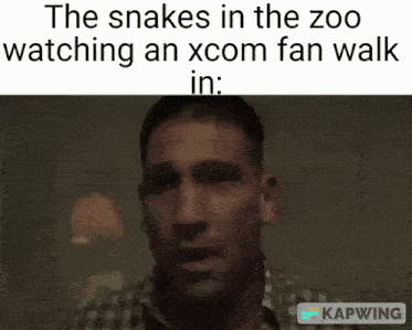 a man in a plaid shirt is watching an xcom fan walk in