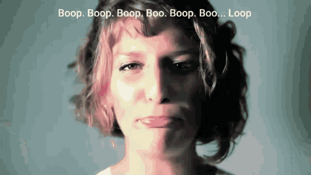 a close up of a woman 's face with the words boop boop boop boo boop boo loop written on the bottom