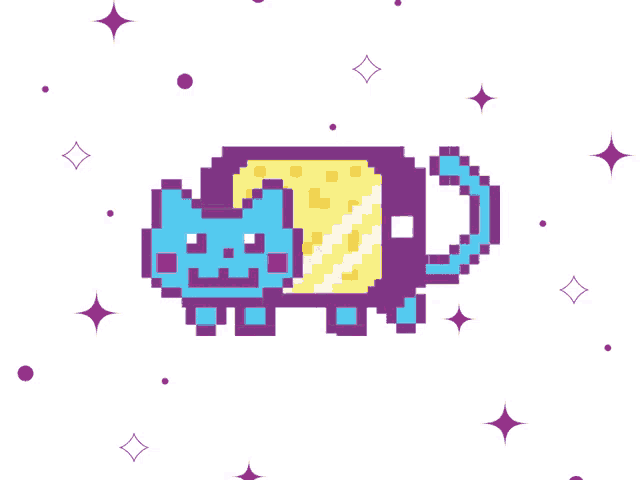 a pixel art drawing of a cat with a yellow stripe on its back