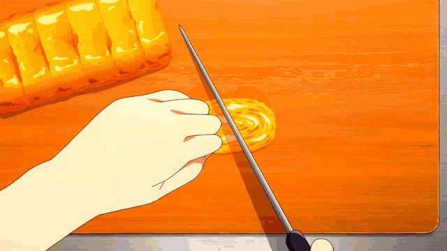 a person is cutting a pineapple on a cutting board with a knife