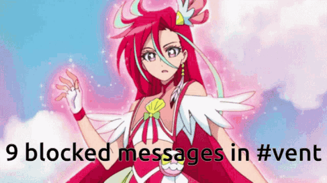 a picture of a girl with the words " 9 blocked messages in #vent " below her