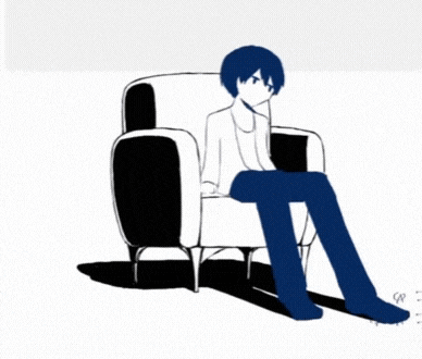 a drawing of a person sitting in a chair with chinese characters behind them