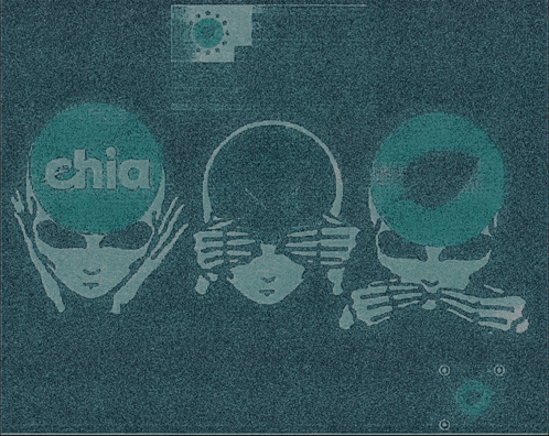 a blue background with skulls and a circle that says chia