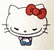a drawing of a hello kitty head with a red bow .