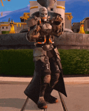 a video game character with a skull on his face is holding a gun