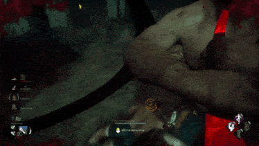 a screenshot of a video game shows a person being attacked by another person