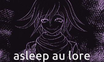 a drawing of a girl with purple hair and the words asleep au lore on the bottom