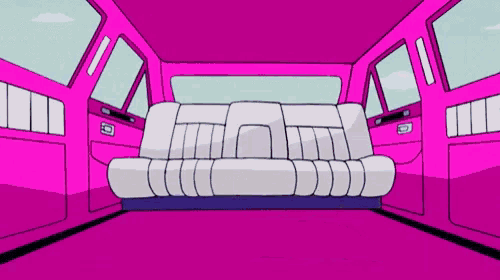 a cartoon illustration of the inside of a pink limousine .