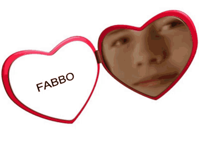 a heart shaped mirror with a picture of a person and the word fabbo on it