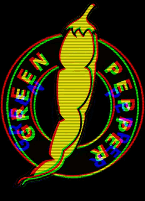 a green pepper logo with a pepper in the middle
