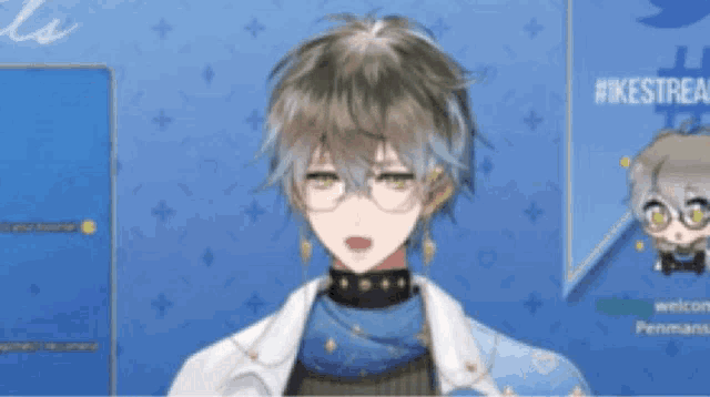 a man with glasses is smiling in front of a blue background that says #ikestrea