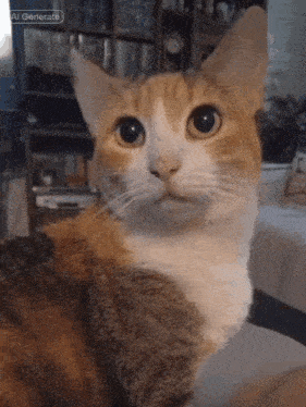 a cat is looking at the camera with an ai generate icon behind it