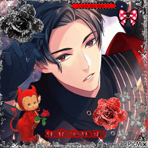 a picture of a man in a devil costume with the words i love emo souls