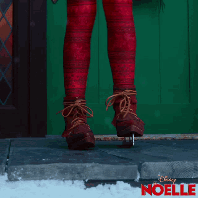 a poster for disney 's noelle shows a woman wearing red tights and brown boots