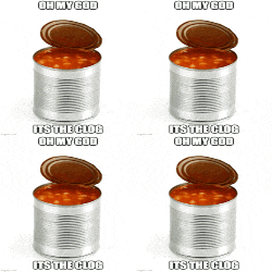 a can of baked beans with the lid open and the words oh my god written above it