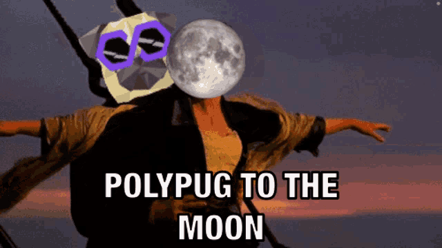 a picture of a woman holding a full moon with the words polypug to the moon