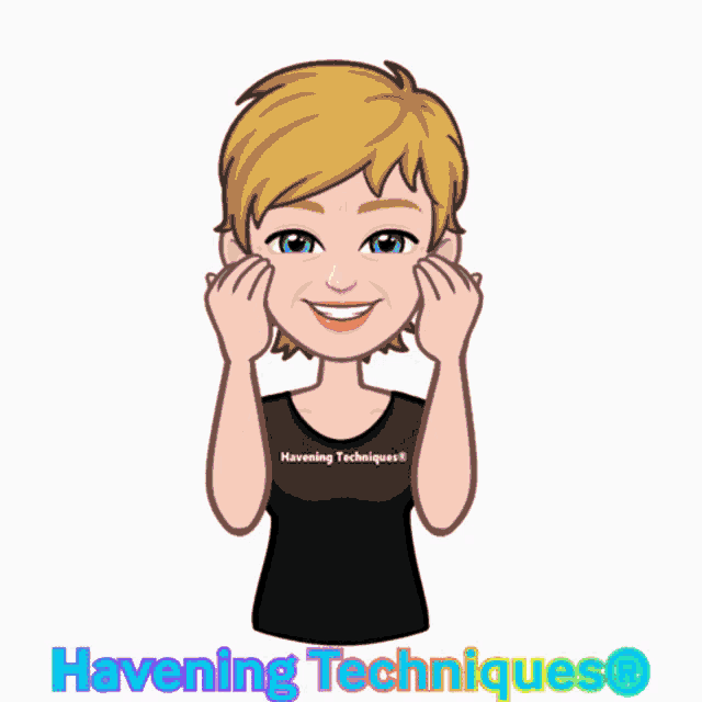 a cartoon of a woman wearing a black shirt that says havening techniques