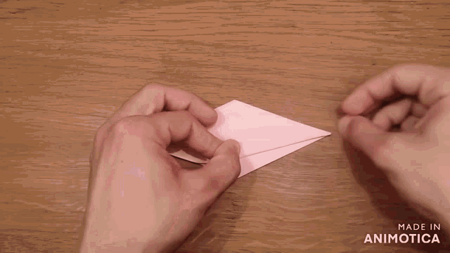 a person is holding a piece of pink paper and the words made in animotica are visible