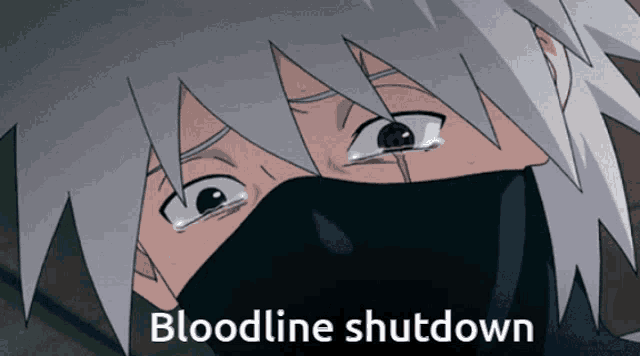 a cartoon character is crying with the words bloodline shutdown written below him