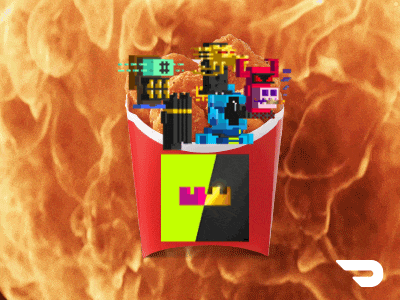 a bucket of chicken nuggets with a yellow square that says u on it