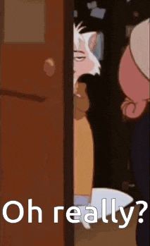 a cartoon cat is peeking out of a door with the words `` oh really '' written below it .