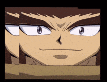 a close up of a cartoon character 's face with a triangle on his forehead